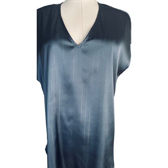 Halogen Medium Womens V-Neck Cap Sleeve Top Blue Pinstripe Polyester/Spandex - Picture 4 of 12